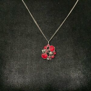 White House Black Market Red & Silver Crystal Statement Charm 35" Chain Necklace